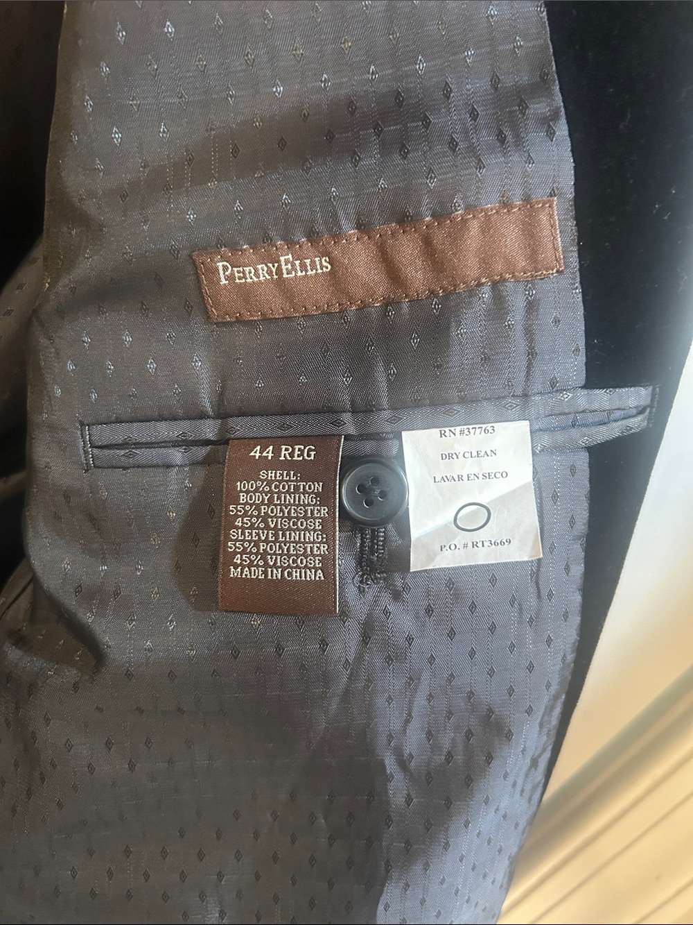 Perry Ellis Men's Charcoal Gray Dress Jacket with Subtle Dot Lining